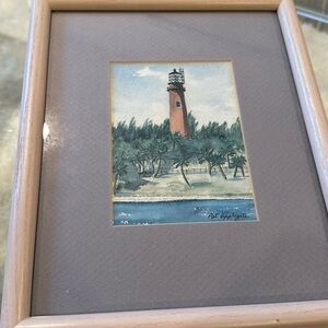 Signed PAT APPLEGATE LIGHTHOUSE FRAMED PRINT Watercolor